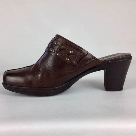 Clarks Womens Mirabelle Brown Leather Heeled Mules Comfort Shoes size 7.5W Wide - Picture 7 of 16